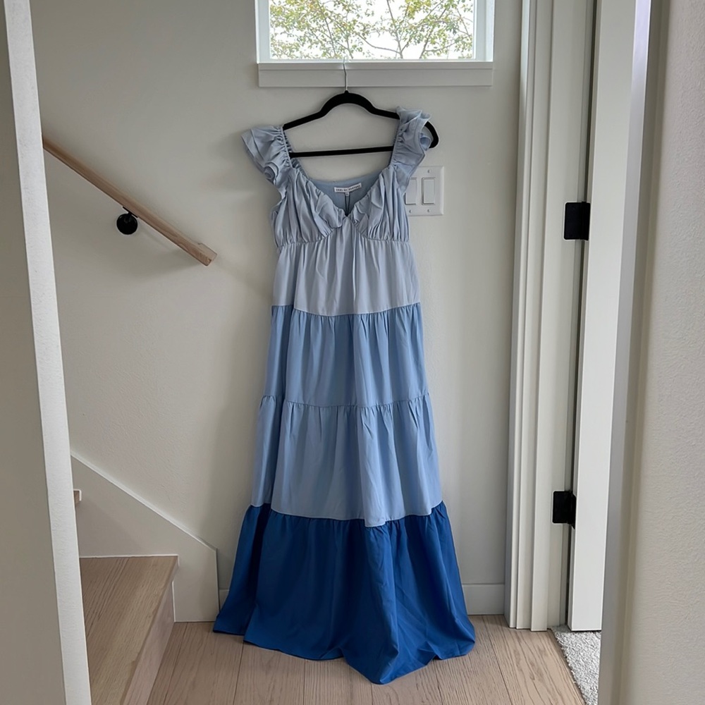 English Factory Tiered Maxi Dress Colorblock Blue